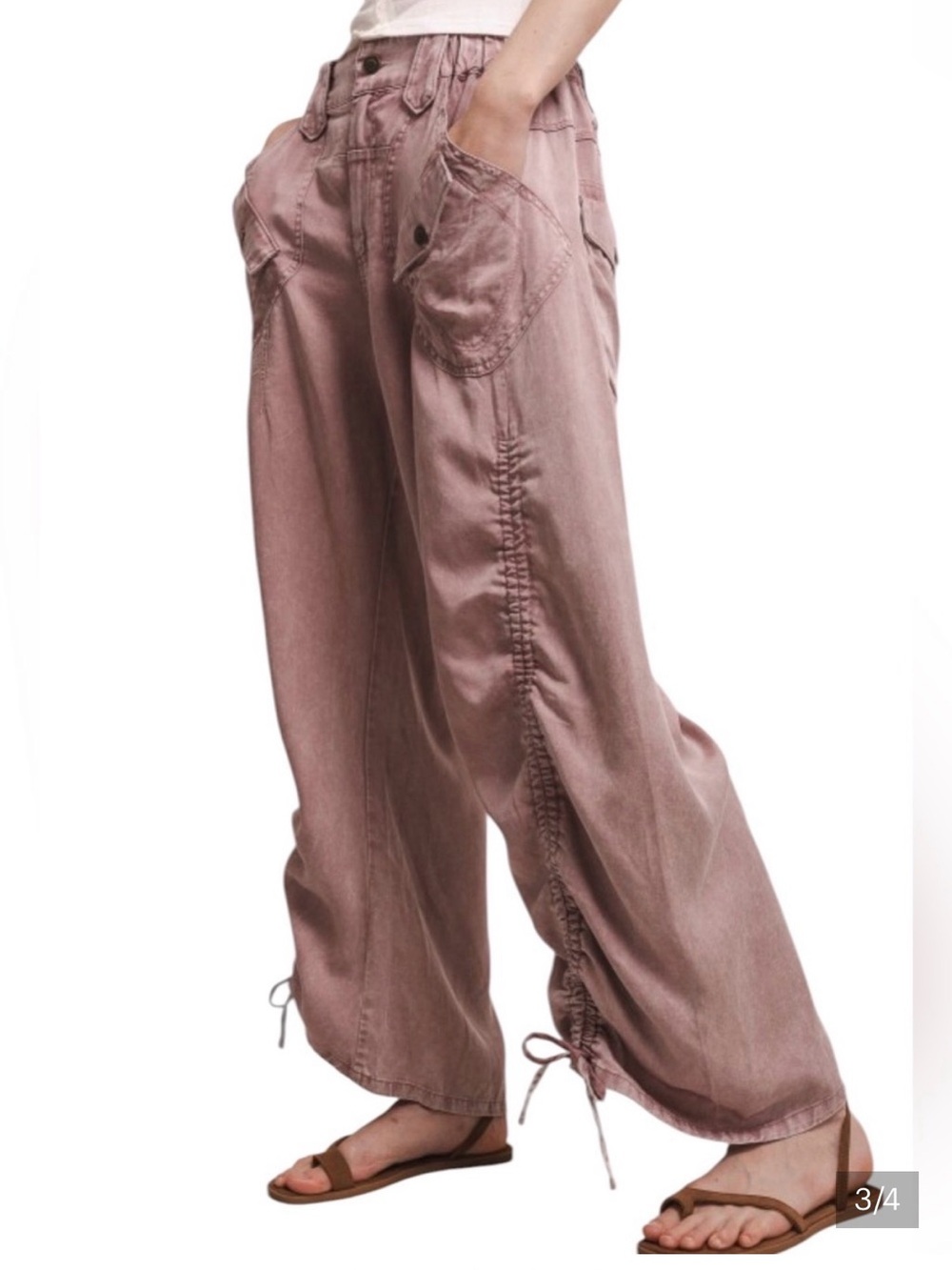 Womens XL Mauve Cargo Multi-pocket Cargo Adjustable Pant to Capri Drawstring Leg